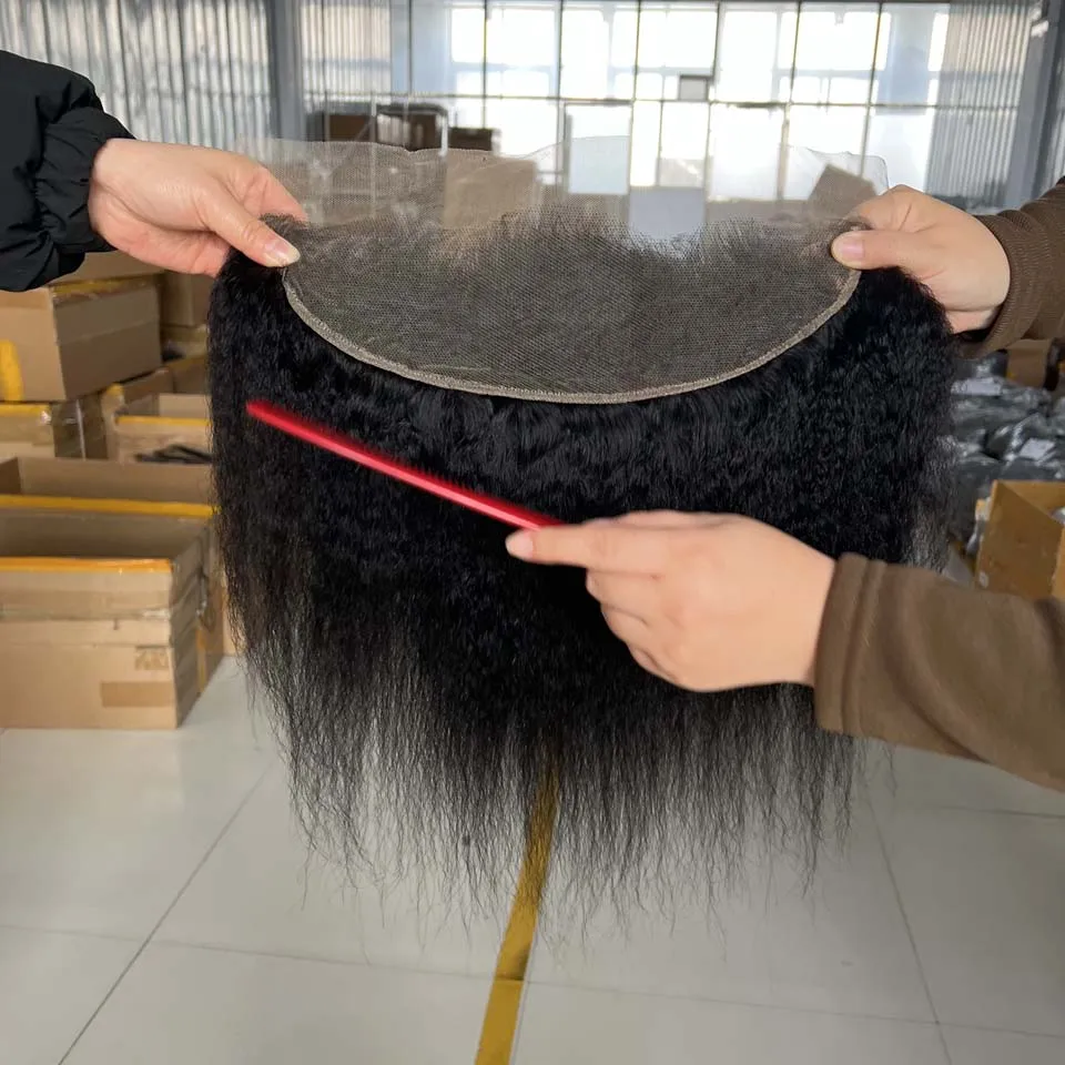 BINF HD 13x4 Lace Frontal Kinky Straight, vorgezupft, 4x4 Swiss Full Closure, nur in Naturalschwarz, Remy Echthaar – Detail 4