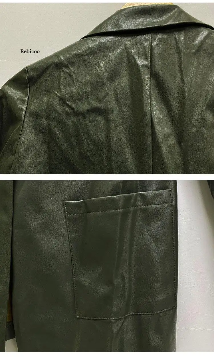 Manteau en similicuir PU femme, vêtement d'extérieur court et doux, Punk, vert armée, pour moto, printemps-automne