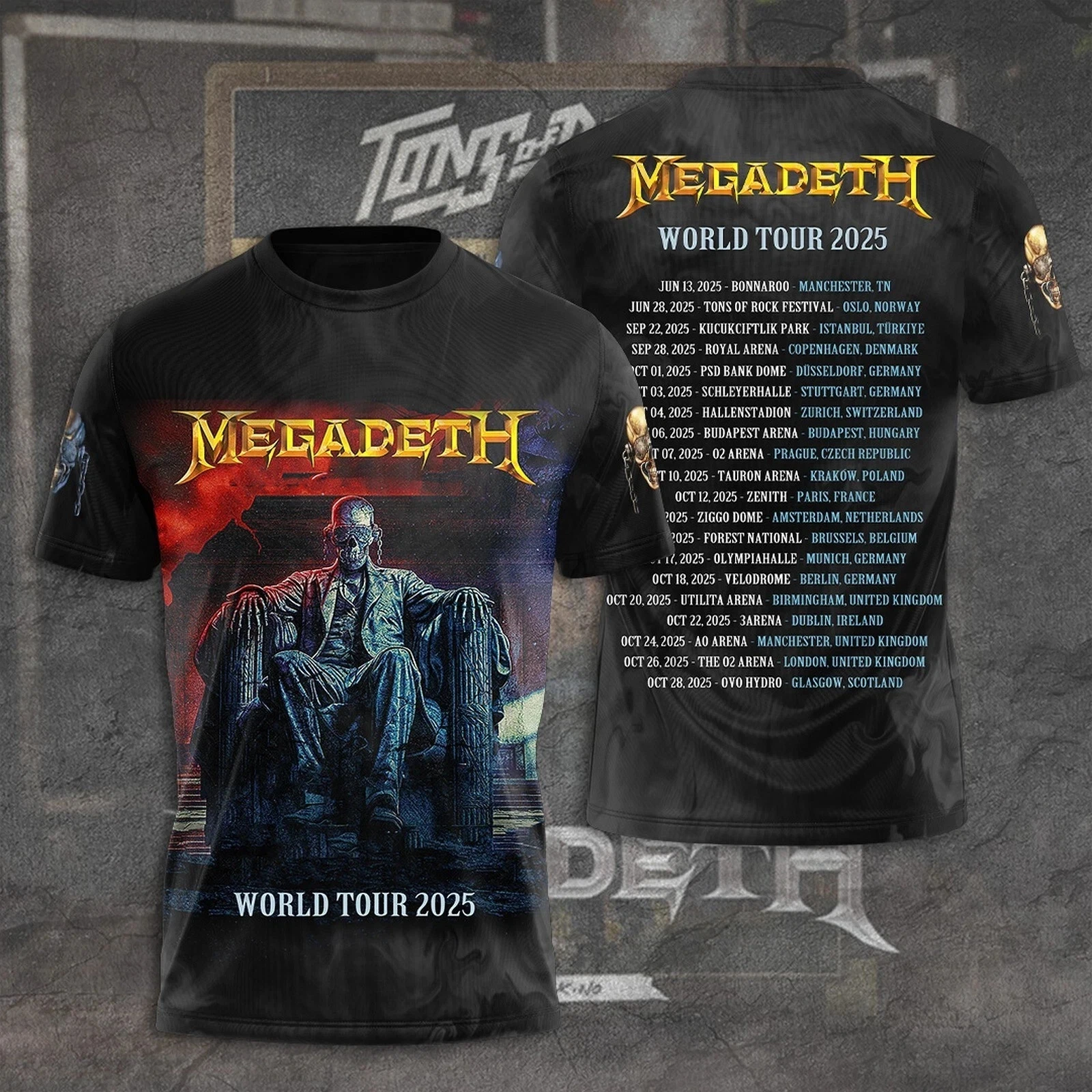 Megadeth الصدأ ثلاثية الأبعاد في جميع أنحاء قميص مطبوع الرجال النساء موضة تي شيرت الرياضة تي شيرت الصيف قصيرة الأكمام بلايز المحملة الملابس المعادن الثقيلة