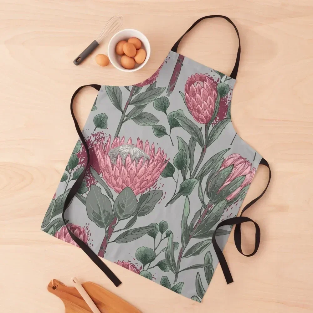 Exotic flower Protea pink pattern, Botanical illustration vector Apron Kitchen Things And For Home Customizable Apron