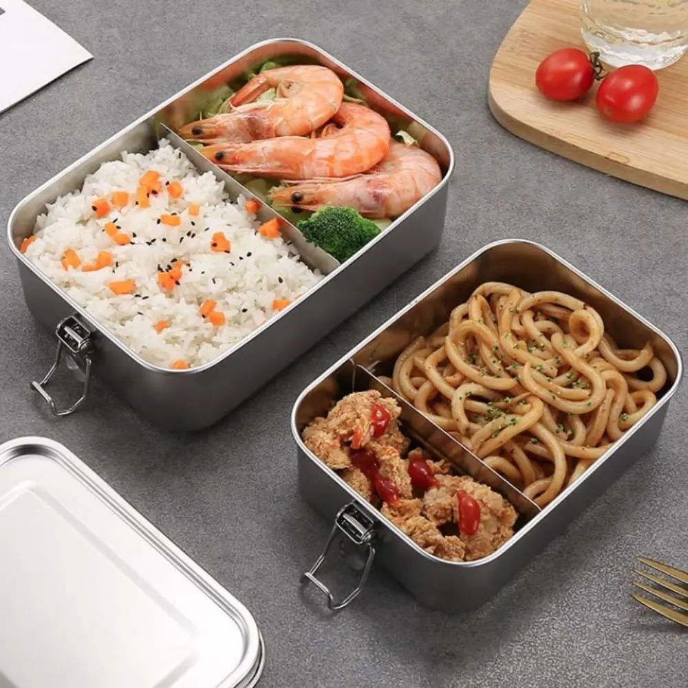 

Rectangular 304 Stainless Steel Lunch Box Removable Partitions with Sealing Strip Fresh-keeping Box Leakproof Separated