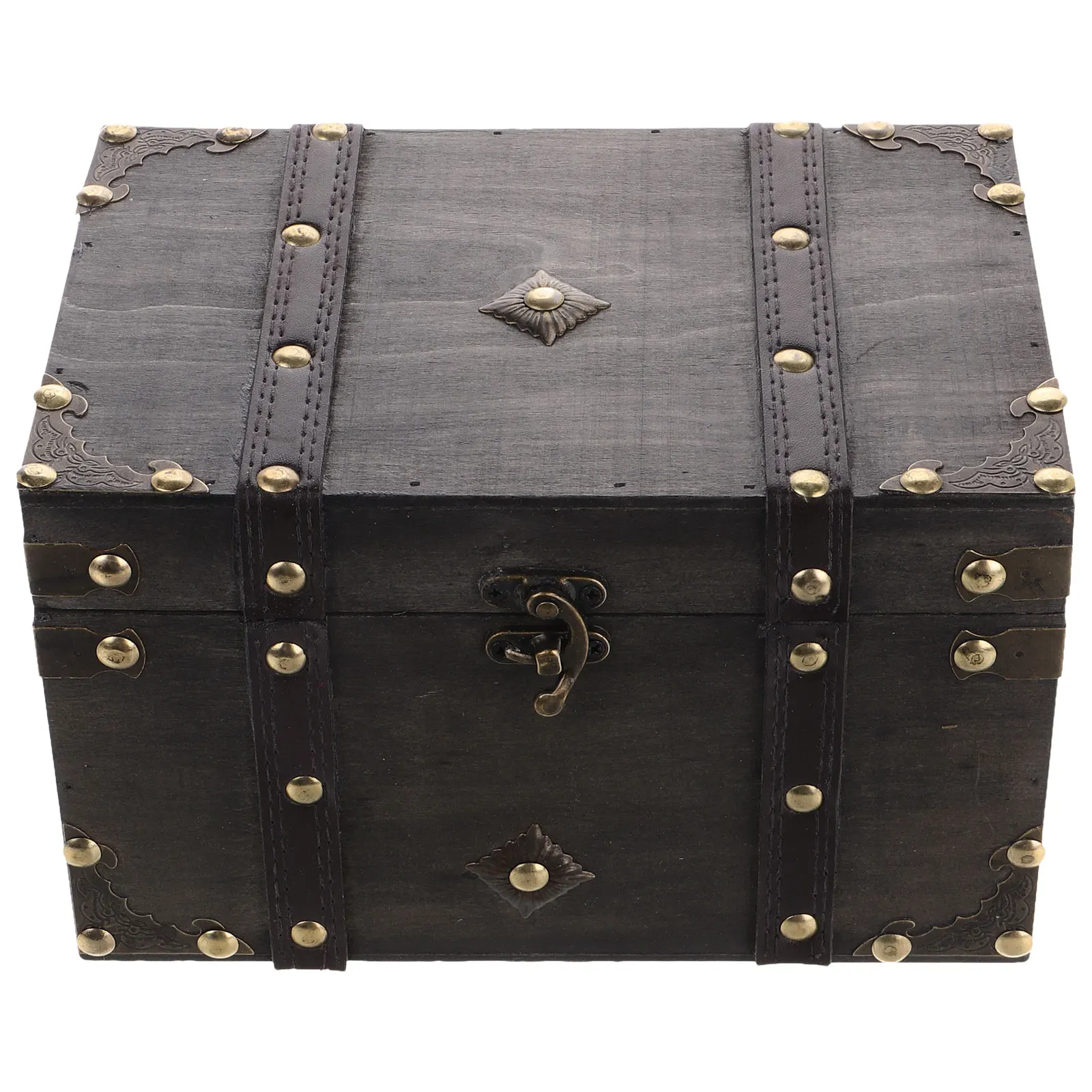 

Wooden Storage Chest Vintage Treasure Box for Jewelry Toys Lock Dark Grey Keepsake Trunk Small Storage Trunk Wood Angle
