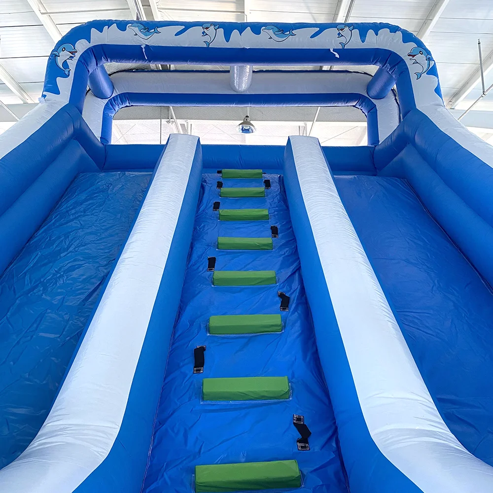 Commercial Giant Inflatable double Water Slide Dolphin Pool Slide Inflatable bounce house With Pool For Adult kids free air ship