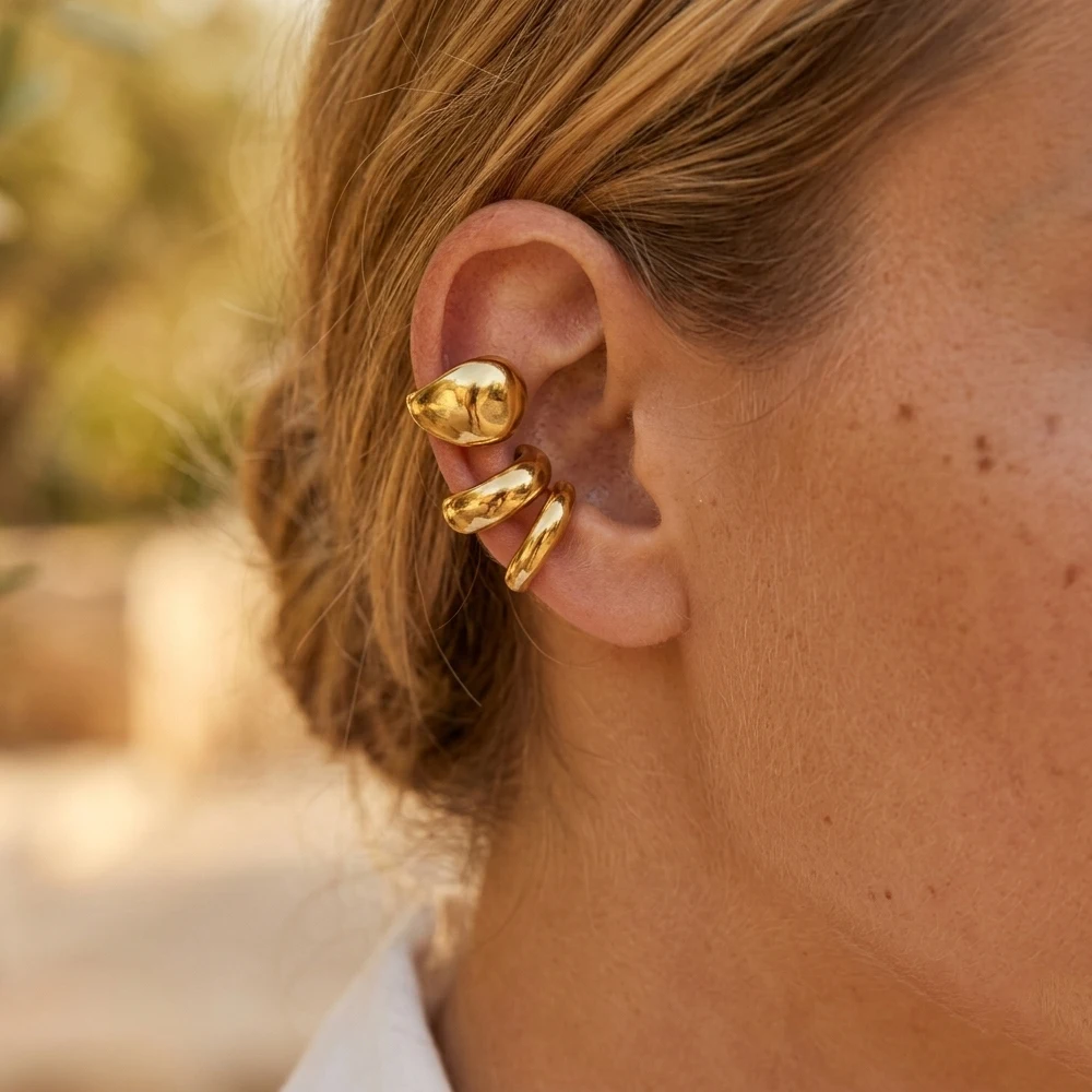 Non Pierced Earrings Chunky C Shaped Ear Cuff 18K Gold PVD Plated Waterproof Fake Piercing Cartilage Ear Stack Jewelry
