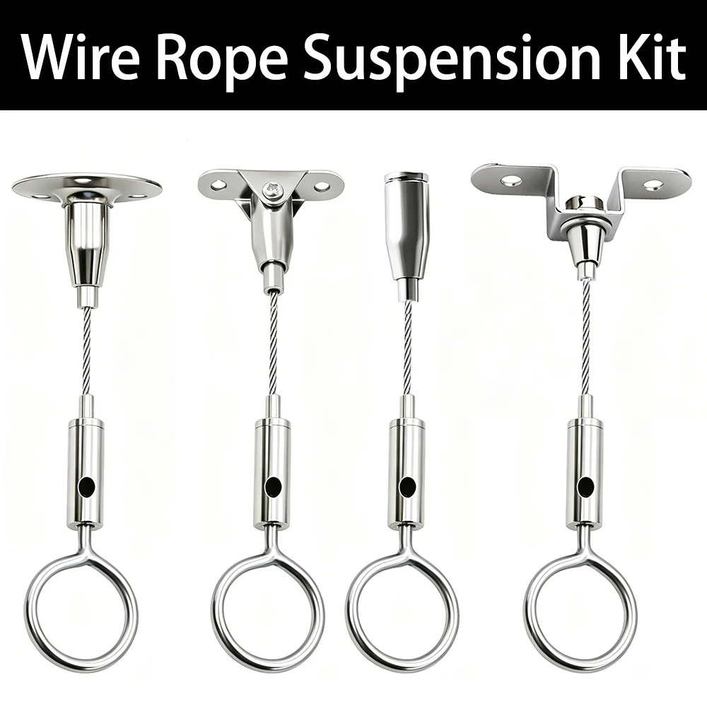 1.5mm Stainless steel Wire Rope Suspension Kit with Adjustable Cable Wardrobe Pole Hanger for Clothing Display Suspension
