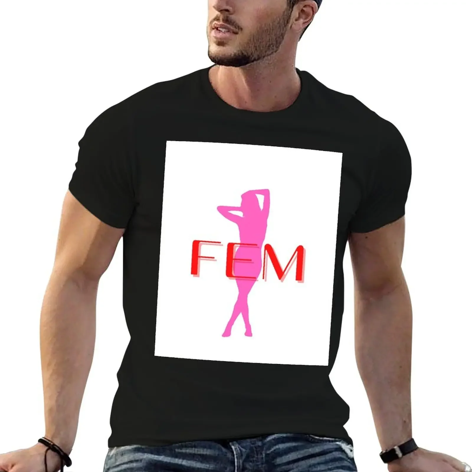 Fem Silhouette Sissy girl pink and red T-Shirt oversized t shirt man t shirt graphics vintage clothes men t shirts high quality