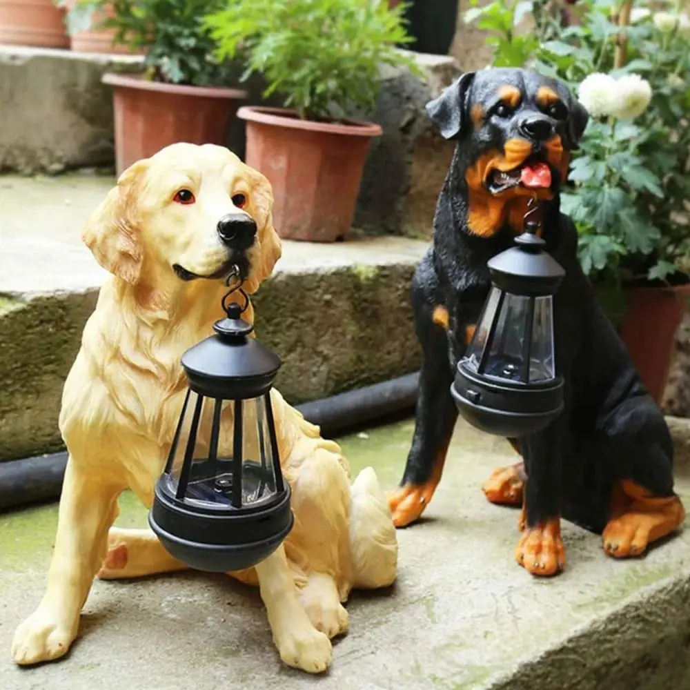 

Creative Resin Dog Sculpture Rustic Design Waterproof Solar Dog LED Light Decorative Handicraft Outdoor Dog Sculpture