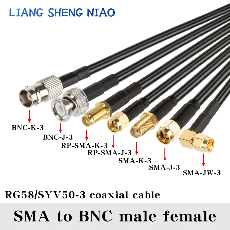 

RG58 Cable BNC Male to SMA Male Plug RG-58 50 Ohm RF Extension Cable Connector Adapter RF Jumper Pigtail sma to bnc 0.3m-50m