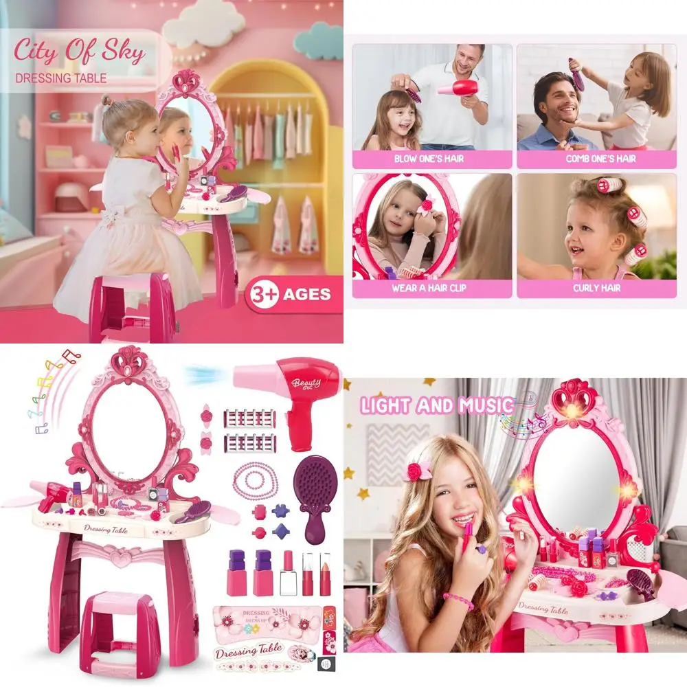 

Детский световой музыкальный туалетный столик с ролевым макияжем и феном для детей от 2 до 6 лет
