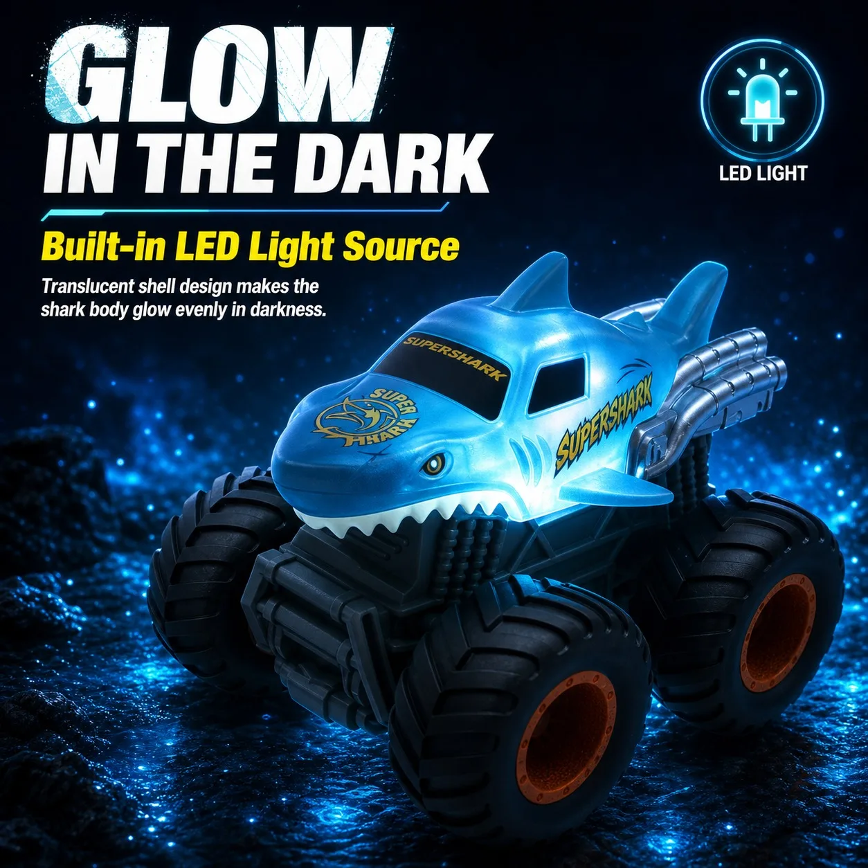 1:64 Mini Shark RC Monster Truck 2.4GHz Remote Control Car LED Light Off-Road Vehicle Rechargeable Toy For Kids view 2