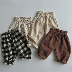 남아용 빈티지 탄성 허리 바지, 유아 의류, 용수철 가을 코튼 통기성 어린이 포켓 바지, 아기 물건