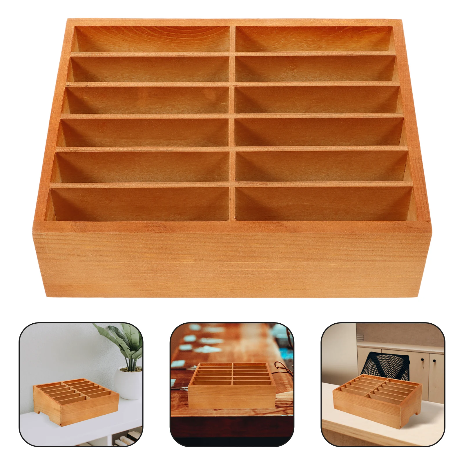 

12-Grid Wooden Cell Phone Storage Box Desktop Organizer For Office Phone Holder Business Card Display Holder Indoor Desk