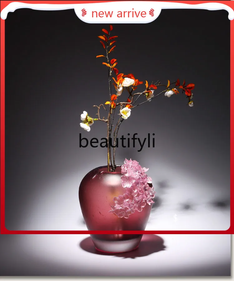 

F132 Glazed peach blossom vase ornament, living room flower arrangement, light luxury, high-end atmospheric art
