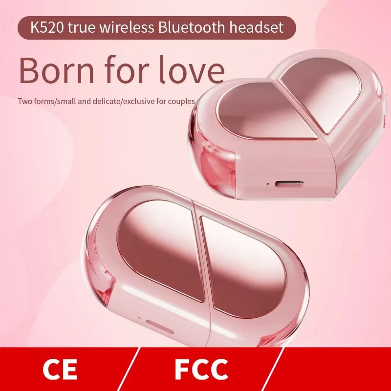 LGOODVIN New K520 Deformable Cute Heart‑Shaped TWS Bluetooth Earbuds K521, Compact Stereo Wireless Headphones