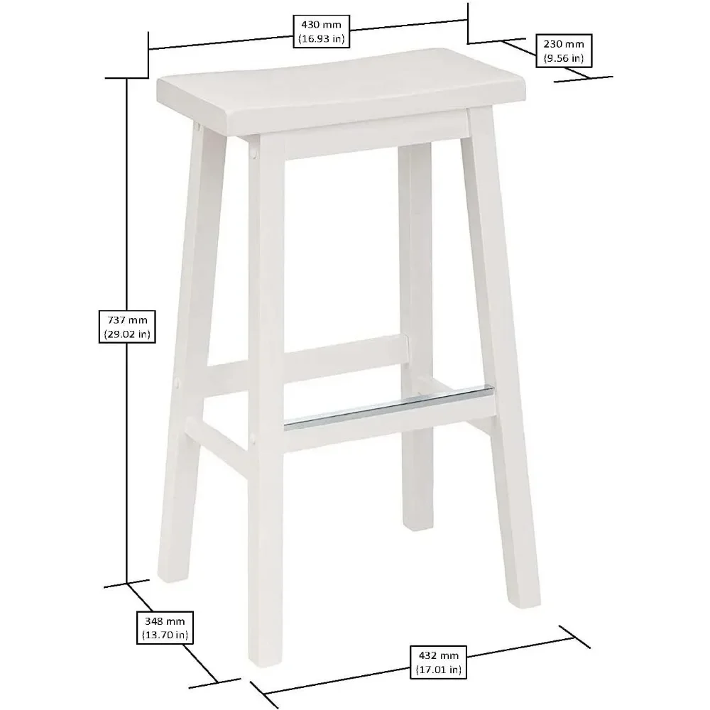 Solid Wood Saddle-Seat Kitchen Island Counter Barstool, 29-Inch Height, White - Set of 2