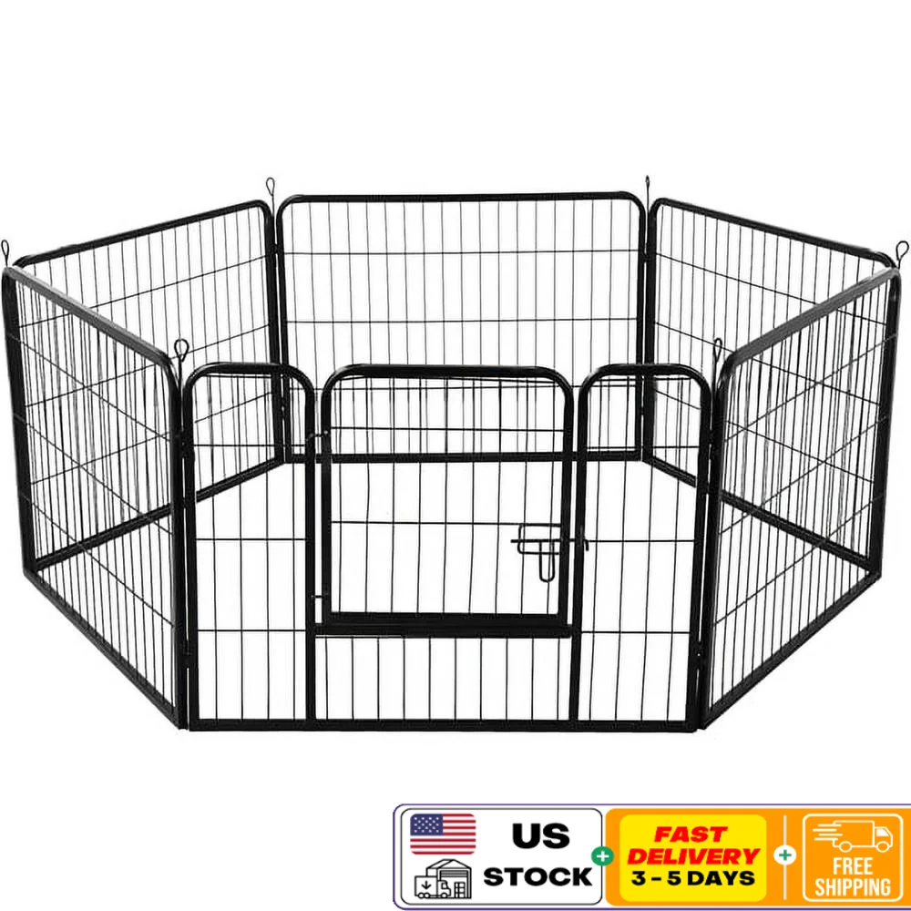 

Heavy Duty 6 Panel Iron Dog Playpen Foldable Pet Fence Safe Indoor Outdoor Use Easy Setup
