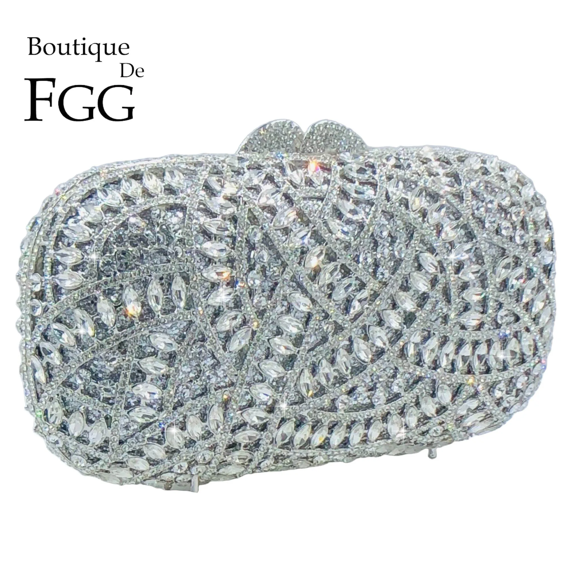 

Boutique De FGG Блестящие серебряные кошельки-клатчи для женщин Формальные, вечерняя сумка-клатч с кристаллами ручной работы, сумка-минодьер для свадебной вечеринки