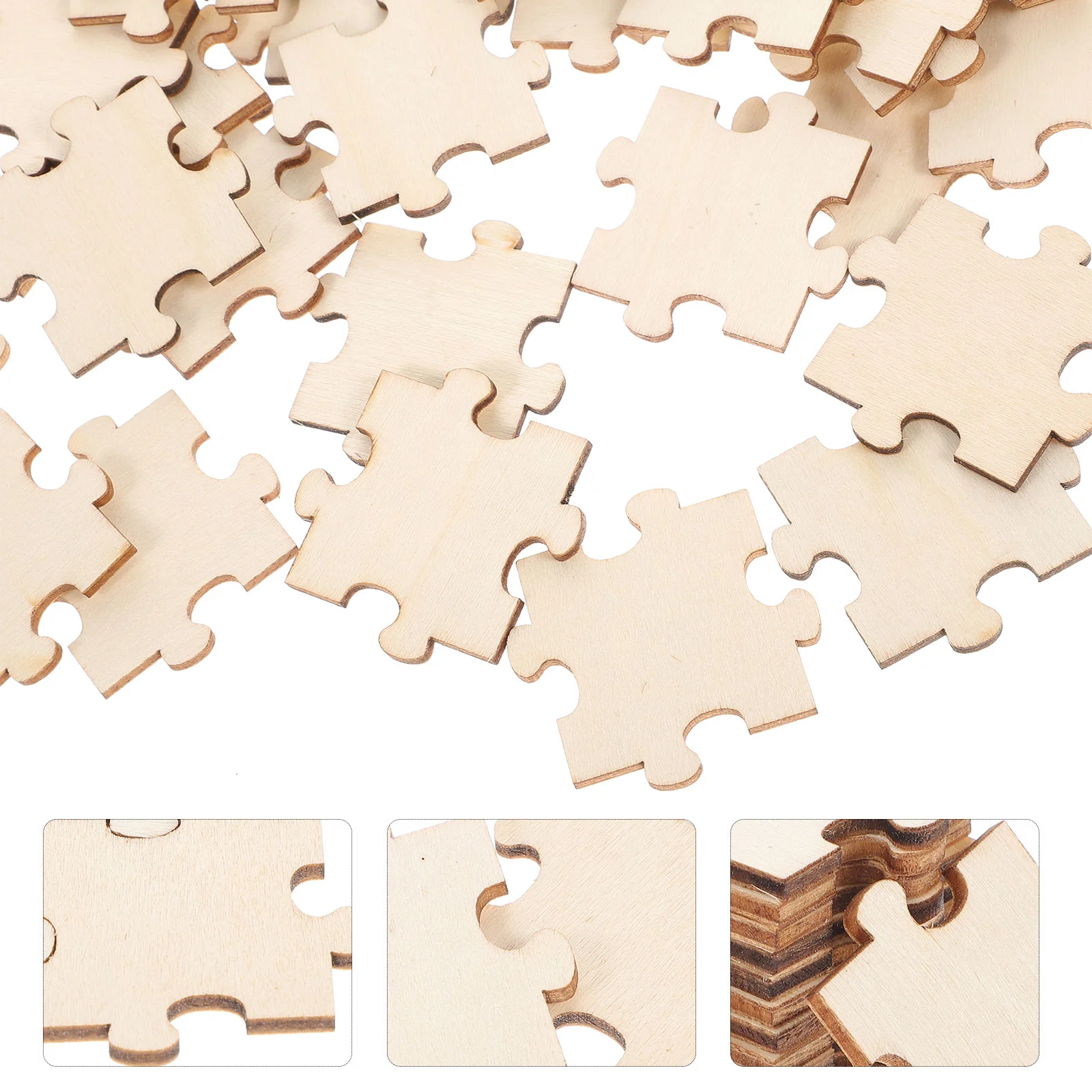 100 Pcs Wood Puzzle Pieces Blank Unfinished Building Blocks Kids Adults Crafts Paint Wooden Jigsaw Puzzles Toys