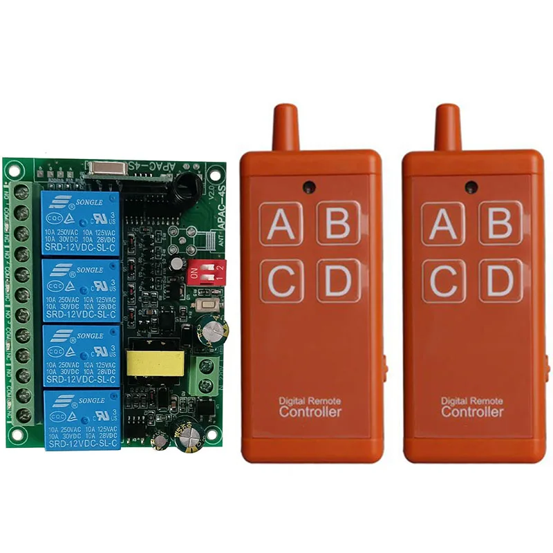 

433 МГц AC110V 220V 4CH RF пульт дистанционного управления беспроводной релейный приемник контроллер USB перезаряжаемый для гаража\ двери\LED\ лампы