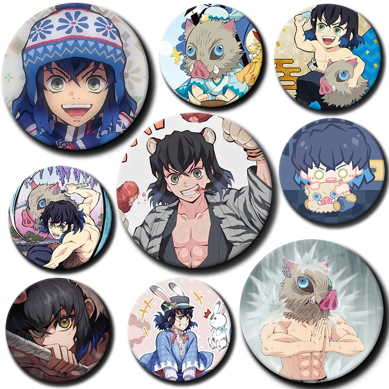 

58mm Cartoon Character Hashibira Inosuke Soft Button Pin Demon Anime Brooch Creative Badge for Backpack Clothes Decoration Gift
