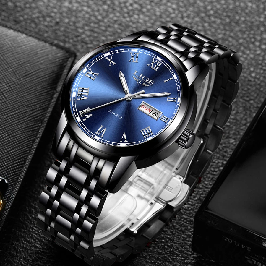 LIGE Stainless Steel Watch Luxury Men Watches Date Watch for Men Business Wirstwatch Man Waterproof Quartz Watches Classic Clock