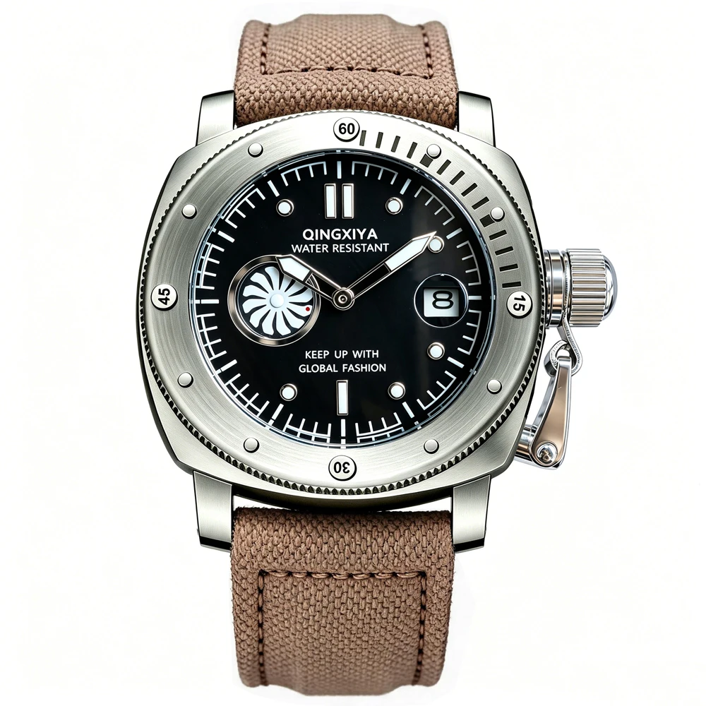 QINGXIYA Brandneue modische Quarzuhr mit zweitem Zifferblatt für Herren, hochwertiges Canvas-Armband, wasserdicht, Kalender, Sportuhren für Herren