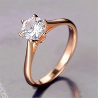 Light Luxury Shiny Rings For Women Classic Simple Style Six Claws Cubic Zirconia Wedding Anniversary Gift Fashion Jewelry KCR033