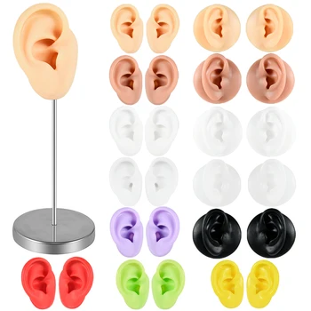 1PC 스테인레스 스틸 내구성 귀걸이 디스플레이 스탠드 인간의 귀 모델 랙 부드러운 실리콘 귀 모델 홀더 쇼케이스 디스플레이 스탠드