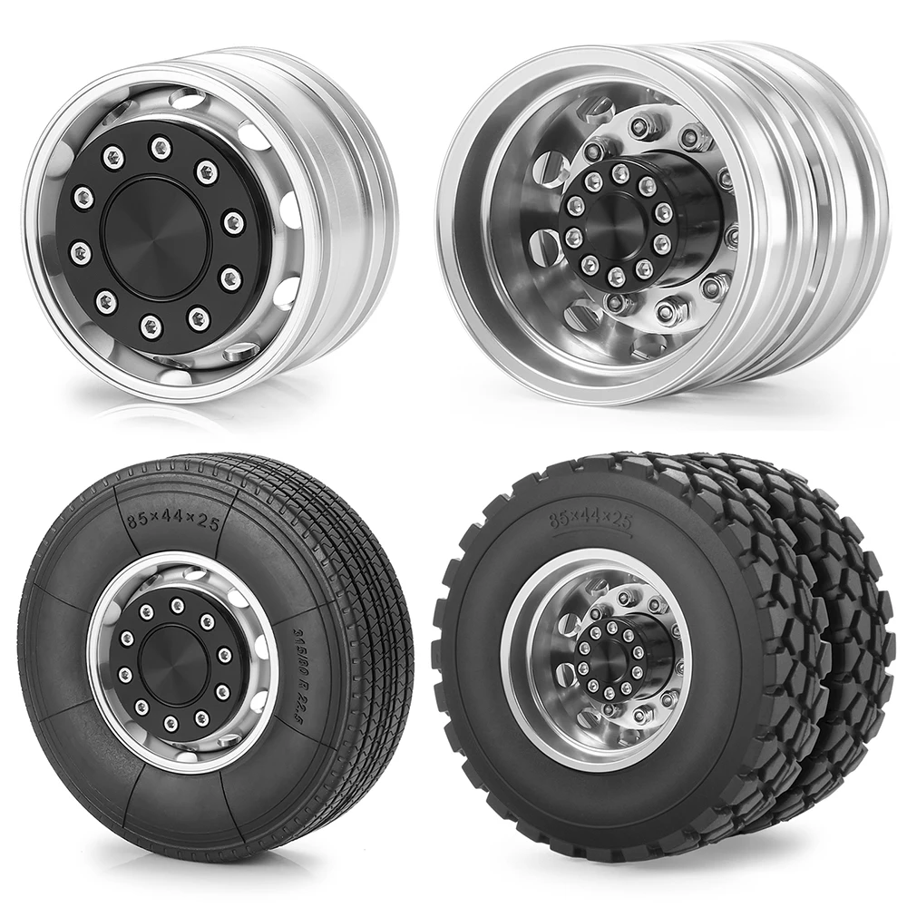 TRINOOD Tamiya 6x6 Wheels Rims Tires Set for 1/14 Scale RC Tractor Truck Trailer Cargo Truck Engineering Long Vehicle Parts