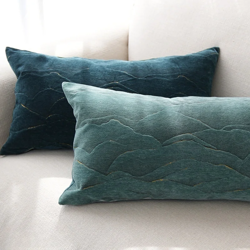 Mountain Landscape Textured Throw Pillow Cover Embossed Velvet Cushion Case Retro Chinese Decorative Pillow For Sofa Chair Decor