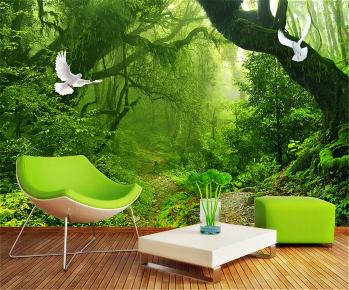 3D Green Forest Big Tree Photo Wallpapers for Living Room Bedroom - Decorative 3D Relief Murals with Forest Landscape Design