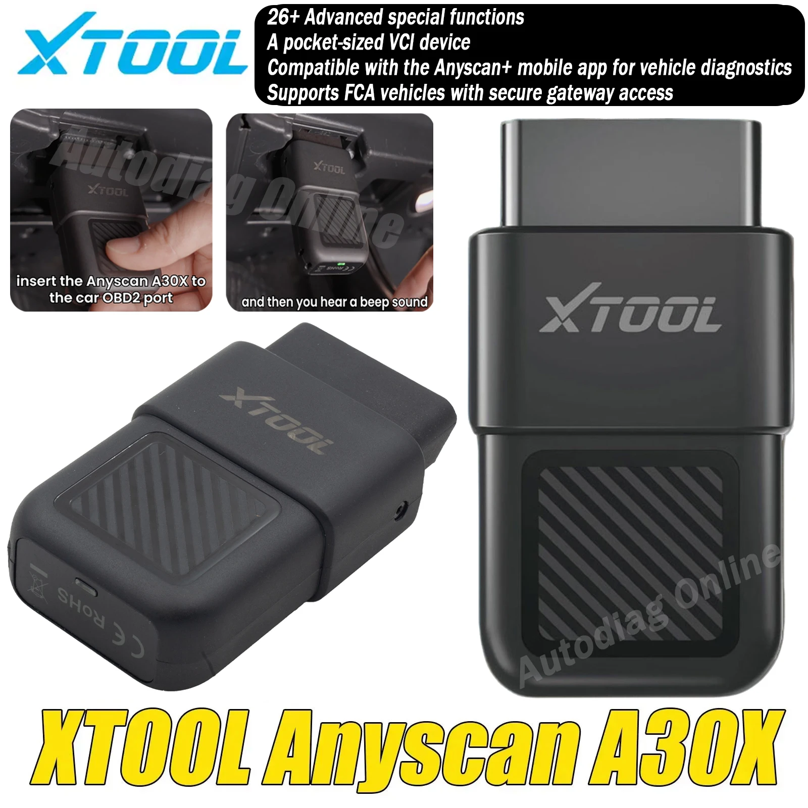 

XTOOL Anyscan A30X Car Diagnostic Scanner Tool 26+ Reset Service Code Reader Diagnostic SGW For FCA vehicles OBD2 Auto Scanner