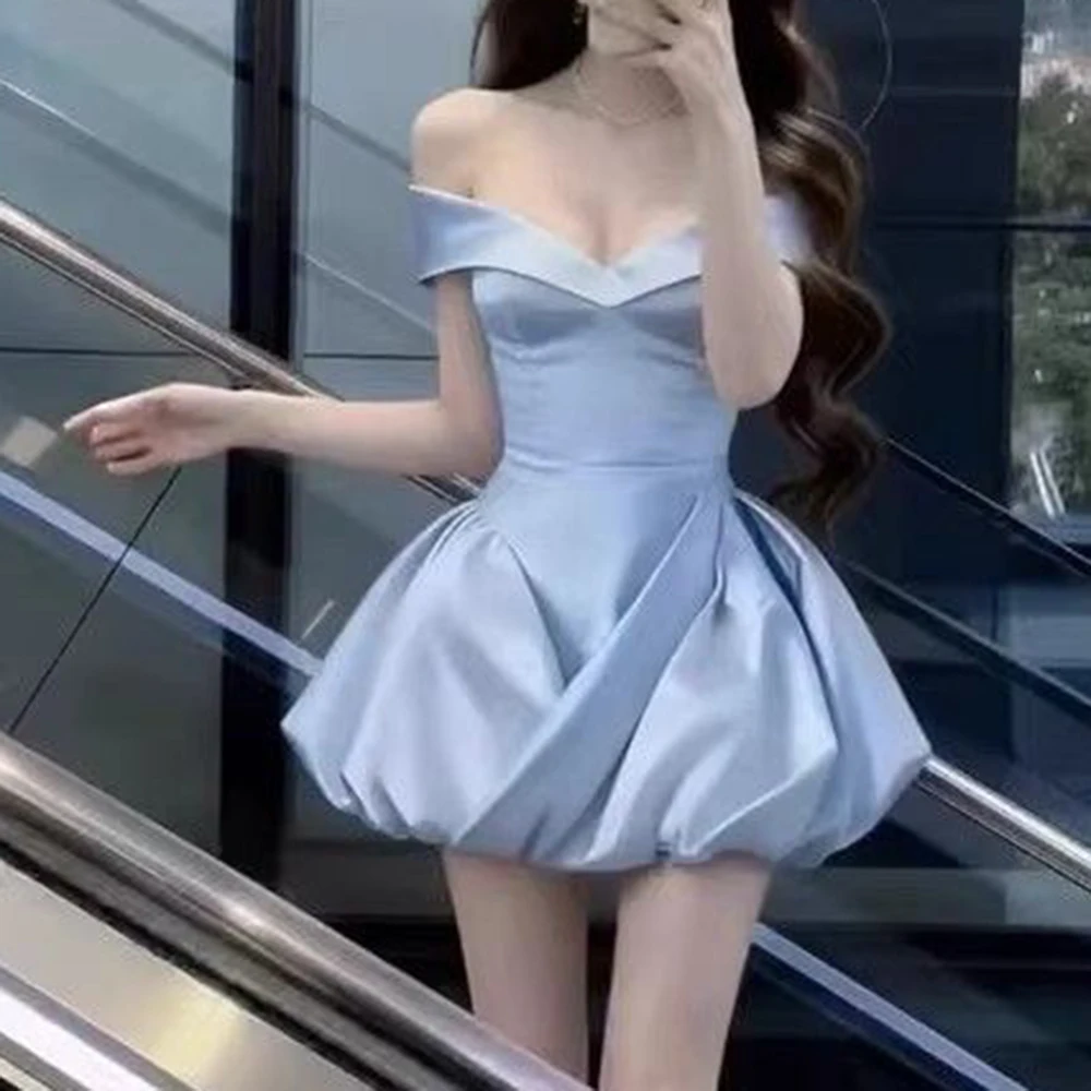 

Thousand gold pure desire wind shoulder dress French high-end birthday dress fluffy skirt vestidos women clothing