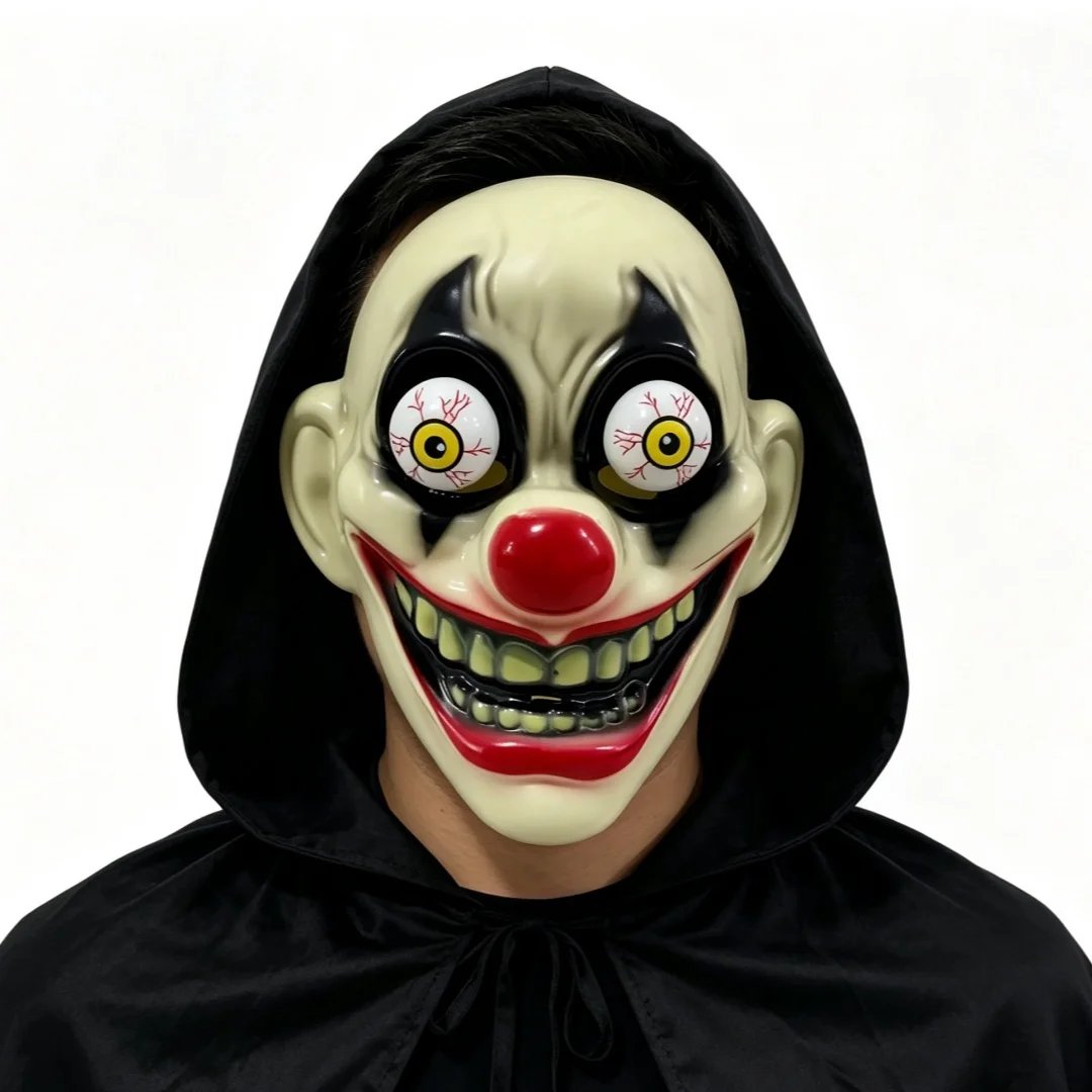 Scary Moving‑eye Clown Full Face Mask, Halloween Horror Cosplay Accessory, Creepy Face Cover for Carnival Masquerade Party Stag
