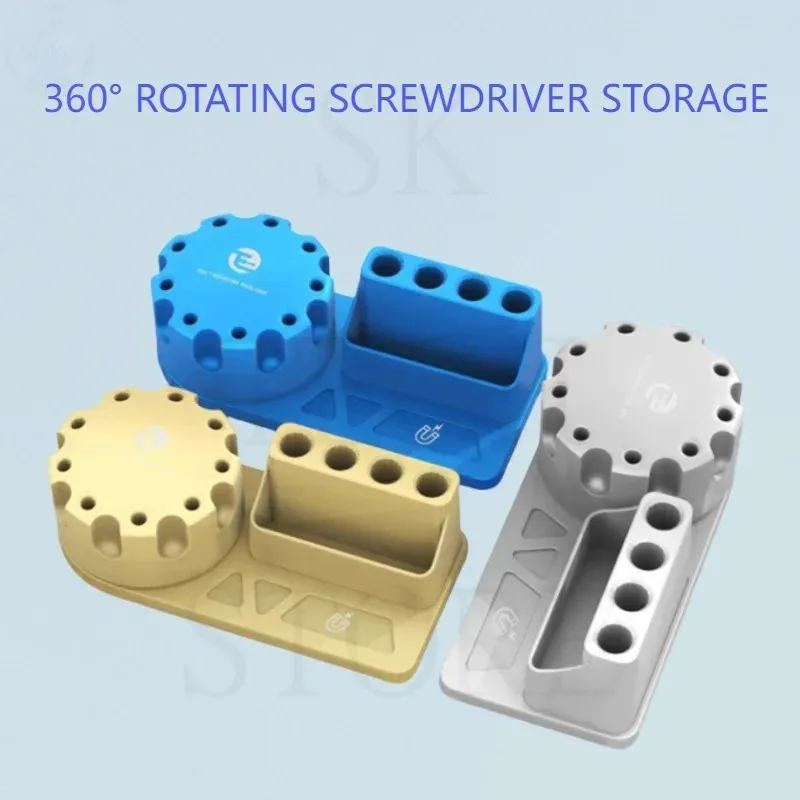 Multi-function Screwdriver Storage Holder Rotating Box 360° Rotating Box With Card Slot And 9 Holes Non-Slip Base Storage Box