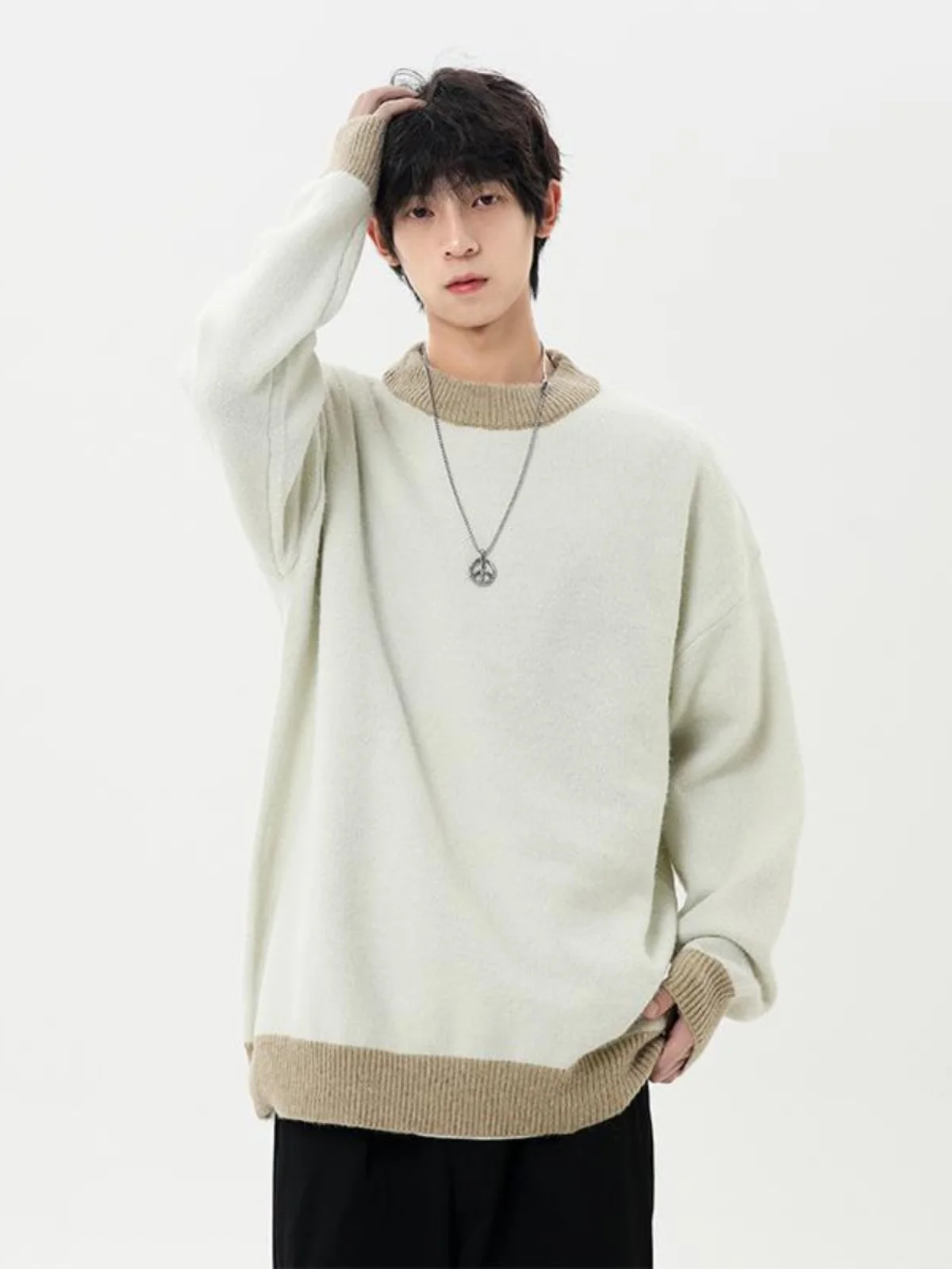 

Outlet Men's Knitted Sweater Casual round Ne Long Sve Autumn Winter Warm Base Layer irt Youth Dync Sle Daily Wear