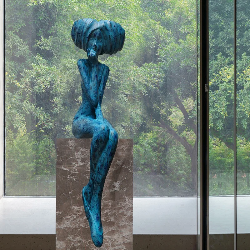 Abstract Art Figure Sculpture Company Shopping Mall Hotel Model Room Display Ornaments Girl Statue Sitting Position Home Decor