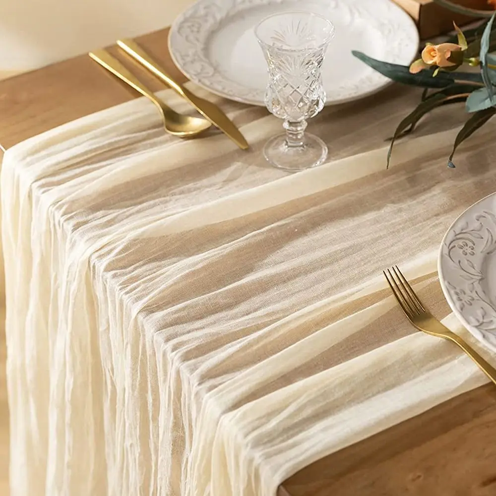 Vintage Table Runners 90x180/300cm Boho Cheesecloth Table Setting Rustic Country Multi-color Gauze Tablecloth Birthday