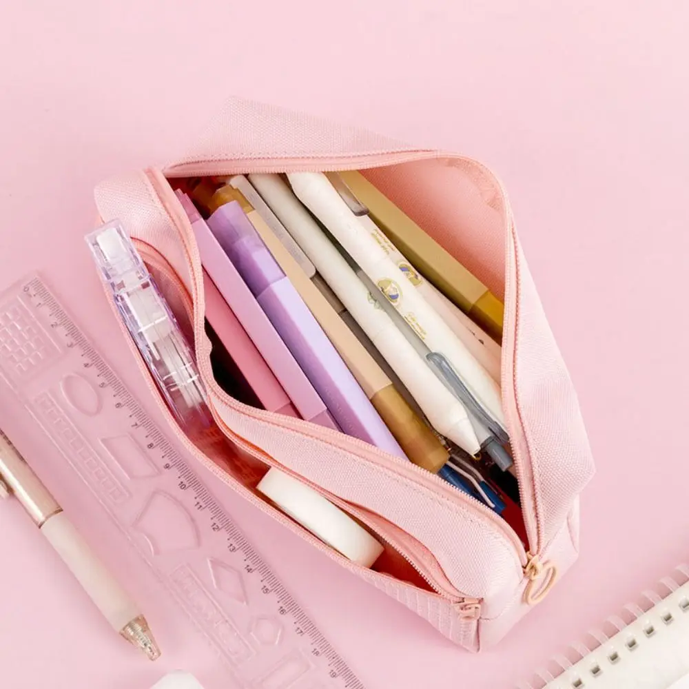

Zipper Double Layer Pen Pouch Waterproof Large Capacity Pencil Case Wear-resistant Canvas Stationery Organizer School