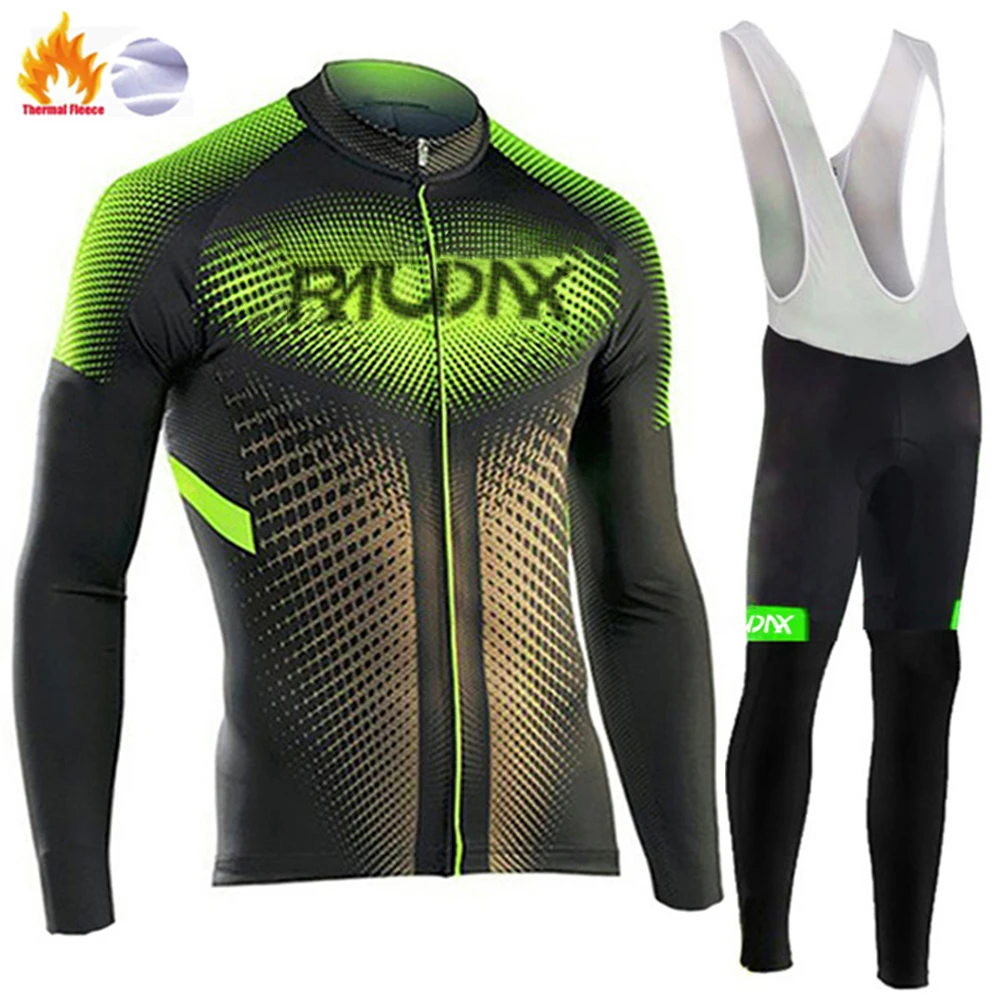 RAUDAX Winter Cycling Jersey Set Men Thermal Fleece Cycling Clothing Black Road Bike Suit MTB Uniforme Bicycle Maillot Ciclismo