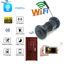 V380 Video Surveillance Door IR Night Peephole Camera WiFi Mini Dooreye Security Fisheye CCTV Audio Motion Detection TF Card P2P