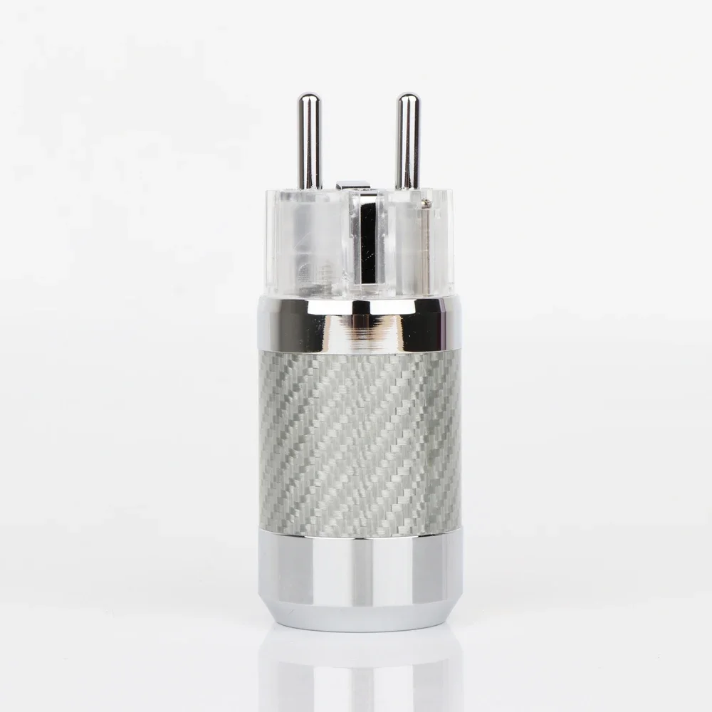 Hifi audio Silver Plated EU Schuko Power Plug IEC Female connector Carbon Fiber Metal Chassis Connector HI Eed