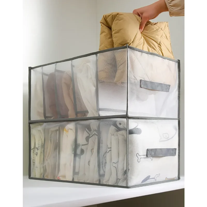 Large Capacity Quilt Cover Storage 5 Grids Bed Sheet Down Jacket Bath Towel Organizer Mesh Compartment Space Save Storage Box