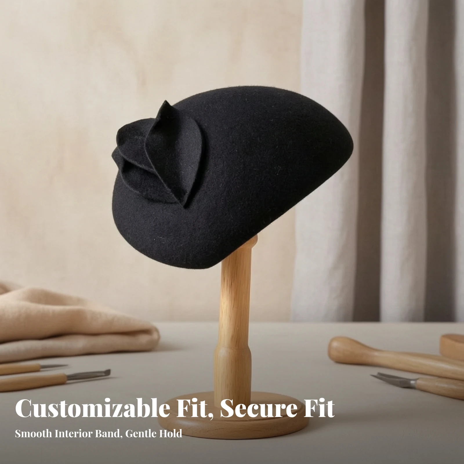 Beret Hat with Applique Easy to Match Asymmetrical Felt Beret Wool Felt Hat Comfortable Headwear Stylish for Women