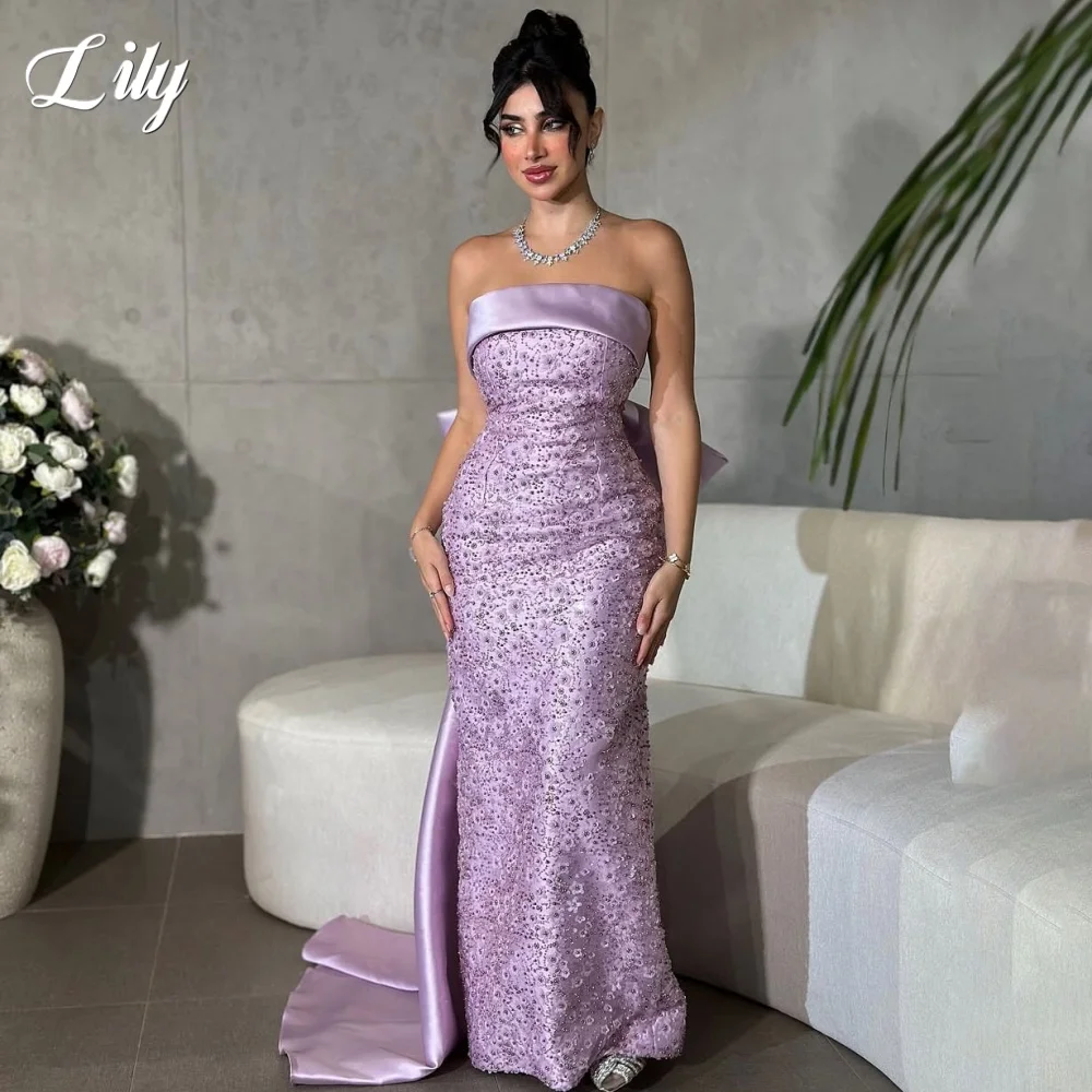 فستان حفلة موسيقية أرجواني من Lily بدون حمالات فستان حفل ترتر بدون أكمام فستان المشاهير مع فستان سهرة بطيات على شكل فيونكة حسب الطلب #2
