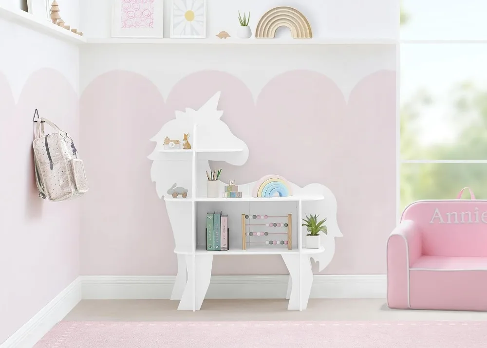 Unicorn Bookcase for Kids - Greenguard Gold Certified, White, Safe and Versatile Storage