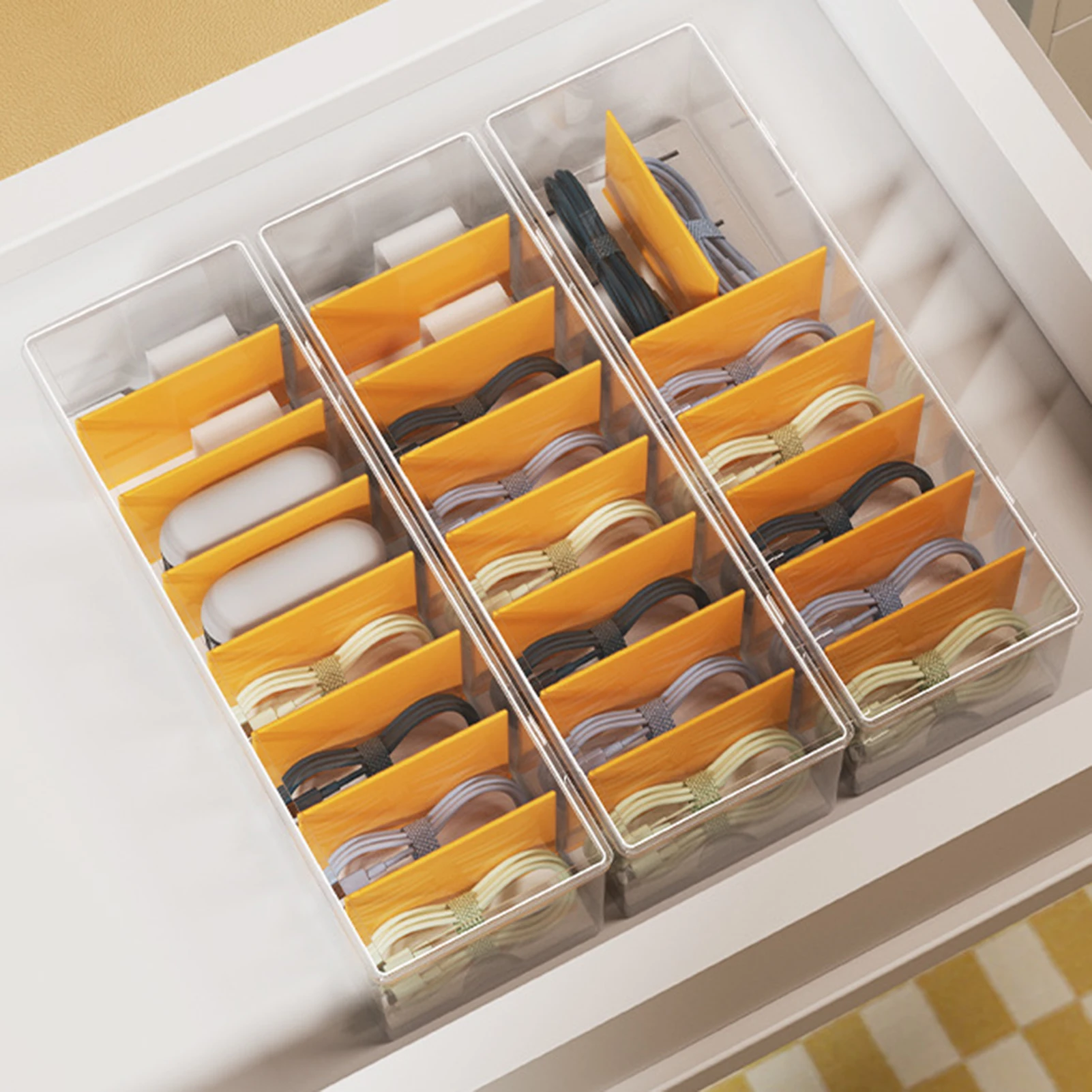 

Desktop Cable Organizer Box with Adjustable Dividers Waterproof Design Phone Charger Storage for Home Office 9x6.8x29cm