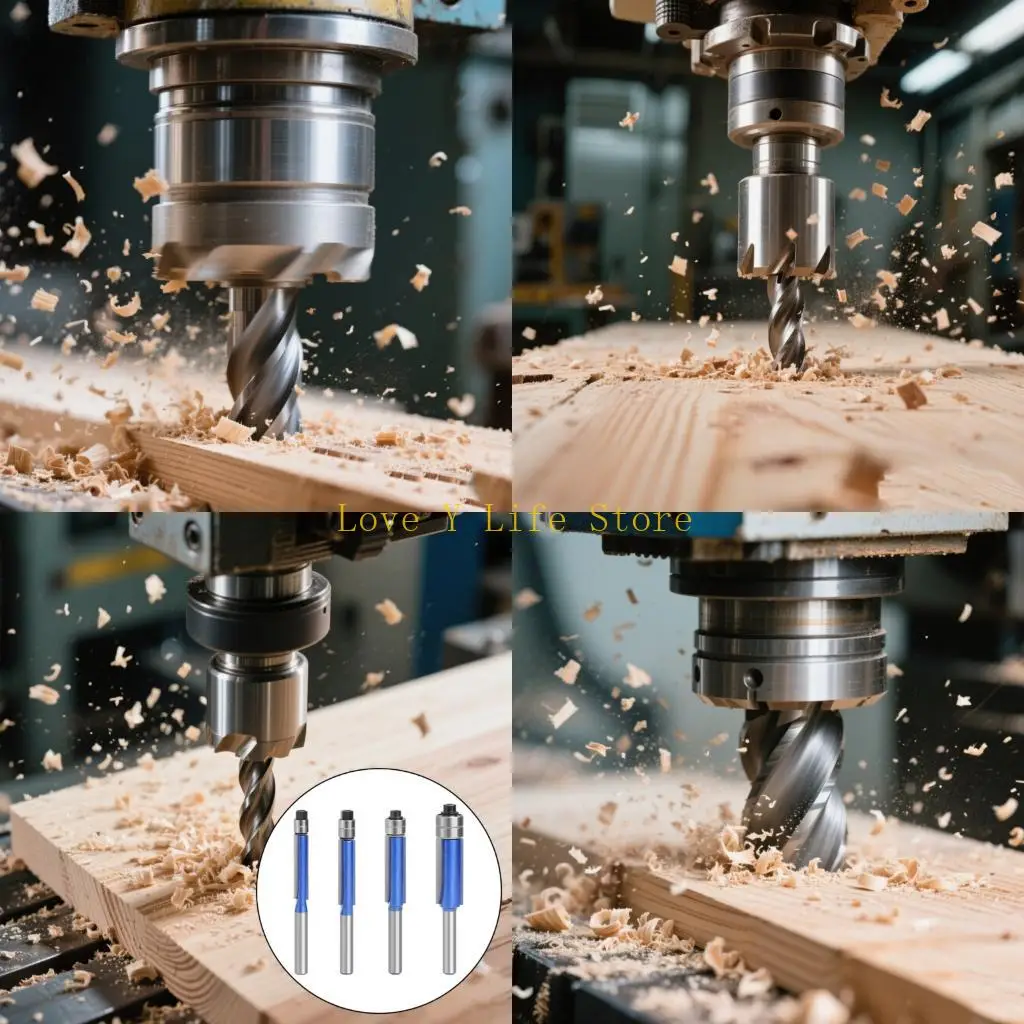 

L74C 4Pcs Double Bearing Trimming Cutter Woodworking Milling Cutter Bearing Straight Cutter Woodworking Milling Accessories