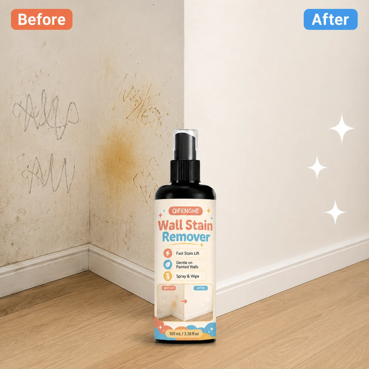 All-in-One Hydrogen Peroxide Spray Multi-Surface Stain & Black Spot Remover for Kitchen Bathroom Tile - Odor Eliminator