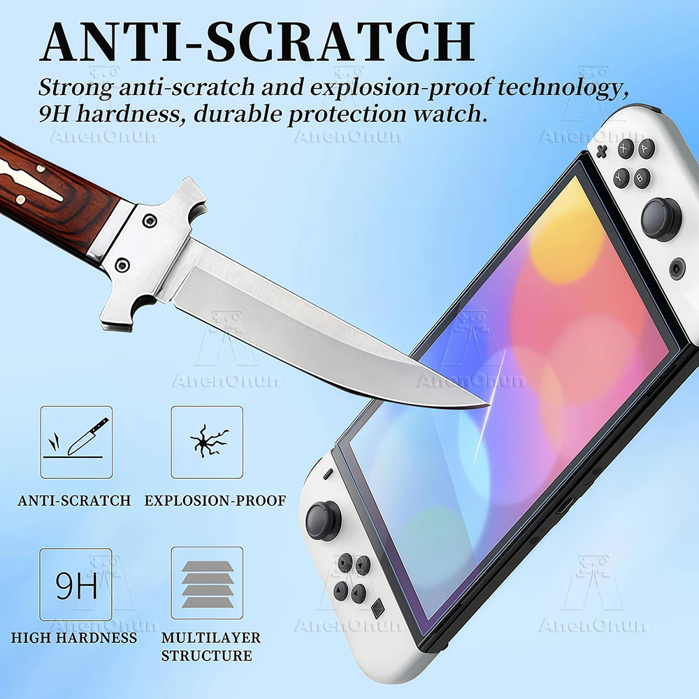 Ultra HD Anti-Blue Light Tempered Glass for Switch OLED Shatterproof Anti-Scratch Anti-Fingerprint 9H Hardness Screen Protector